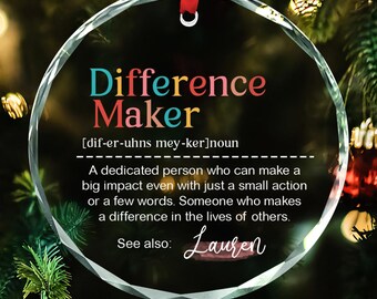Personalized Difference Maker Ornament, Mentor Appreciation Gift, Retirement or Farewell Keepsake