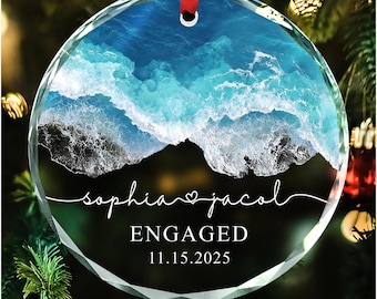 Beach Engaged Ornament, Personalized Engagement Christmas Gift, Couple Keepsake