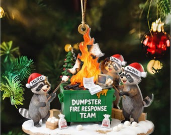 Custom Racoon Dumpster Fire Christmas Ornament, Funny Coworker Gift