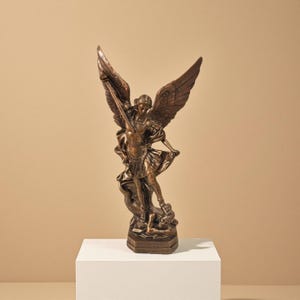 12.6in Bronze San Miguel Arcangel Statue, St Michael Statue, Resin Saint Archangel Michael Statues, Saint Michael defeating Satan Collection