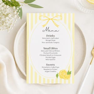 Citronpressad babyshowermeny, gulrandig citrusmeny, redigerbar Canva-mall, 5x7, PPD718