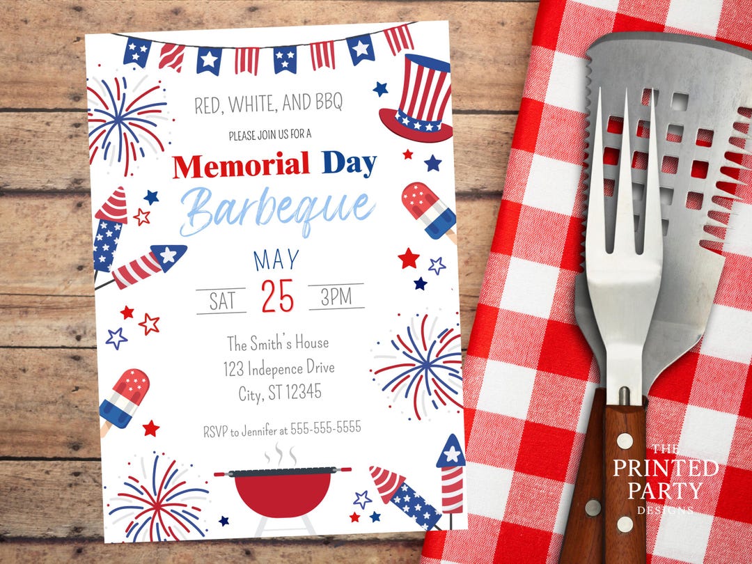 Memorial Day BBQ Invitation, Memorial Day Picnic Invite, Canva Editable ...