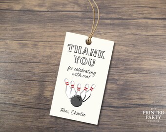 Bowling Birthday Party Favor Tags, Editable Canva Download, PPD917