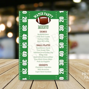 EDITIERBARE Fußballuhr Partymenü, druckbares Spieltag-Partymenü, Fußballpartymenü, Tailgating-Menü, Canva-Vorlage, 5x7, PPD505
