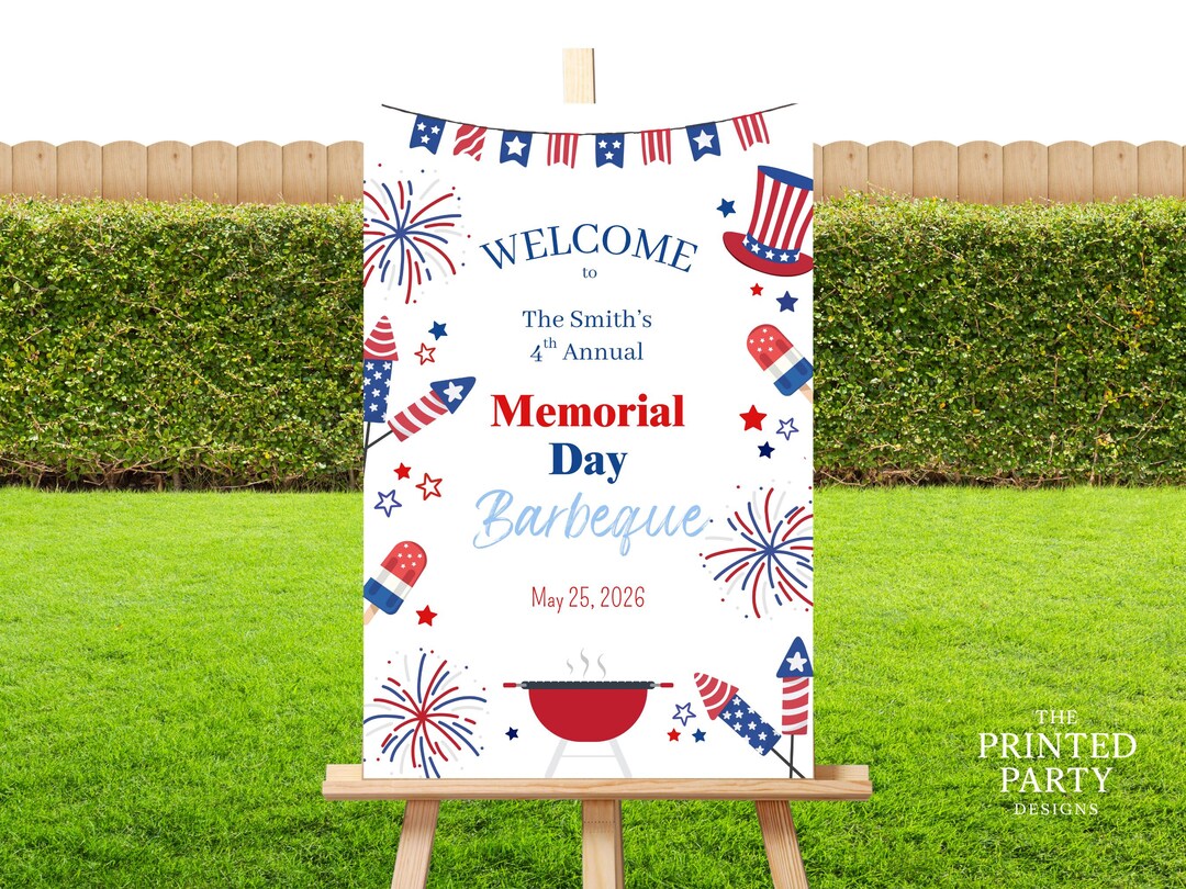 Memorial Day BBQ Welcome Sign, Backyard Cookout Welcome Sign, Canva ...
