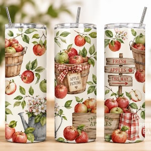 Äppelplockningsglas, PNG-omslag för 20oz smal tumbler, höstens sublimeringsdesign, äppelodlingsglas, omedelbar nedladdning, PPD520