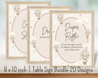 Hot Air Balloon Baby Shower Table Sign Bundle, Canva Editable Template, 8x10, PPD708
