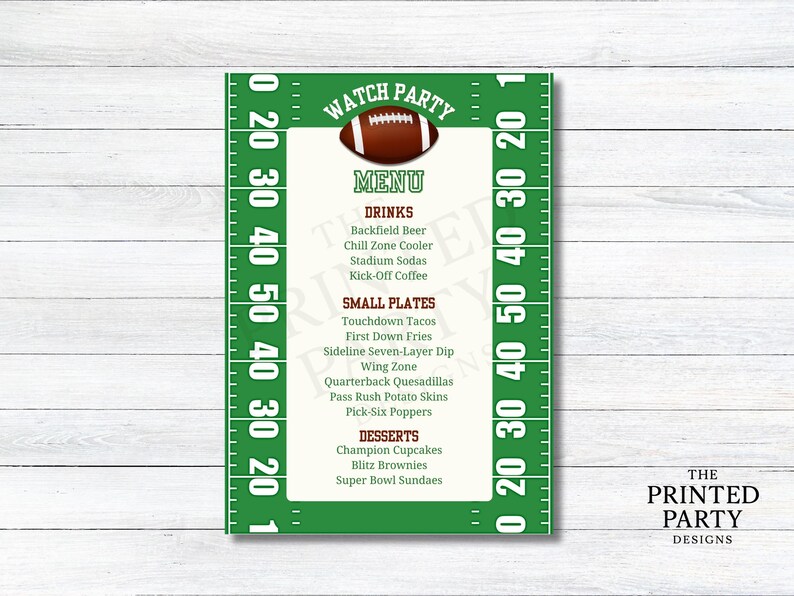 EDITABLE Football Watch Party Menu, Printable Game Day Party Menu ...