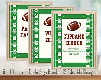 Paquete de letreros editables para mesa de fiesta para ver partidos de fútbol, paquete de letreros para mesa de cumpleaños de fútbol, 8x10, PPD505, PPD936