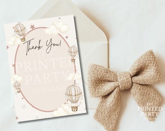 Hot Air Balloon Baby Shower Thank You Note, Canva Editable Template, 5x7, PPD708
