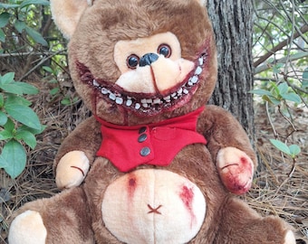 Creepy Smile Gore Teddy Bear, Handmade Horror Stuffed Bear, Latex Gore Art, Creepy Cute, Spooky, Halloween, Scary, Alternative, Oddities
