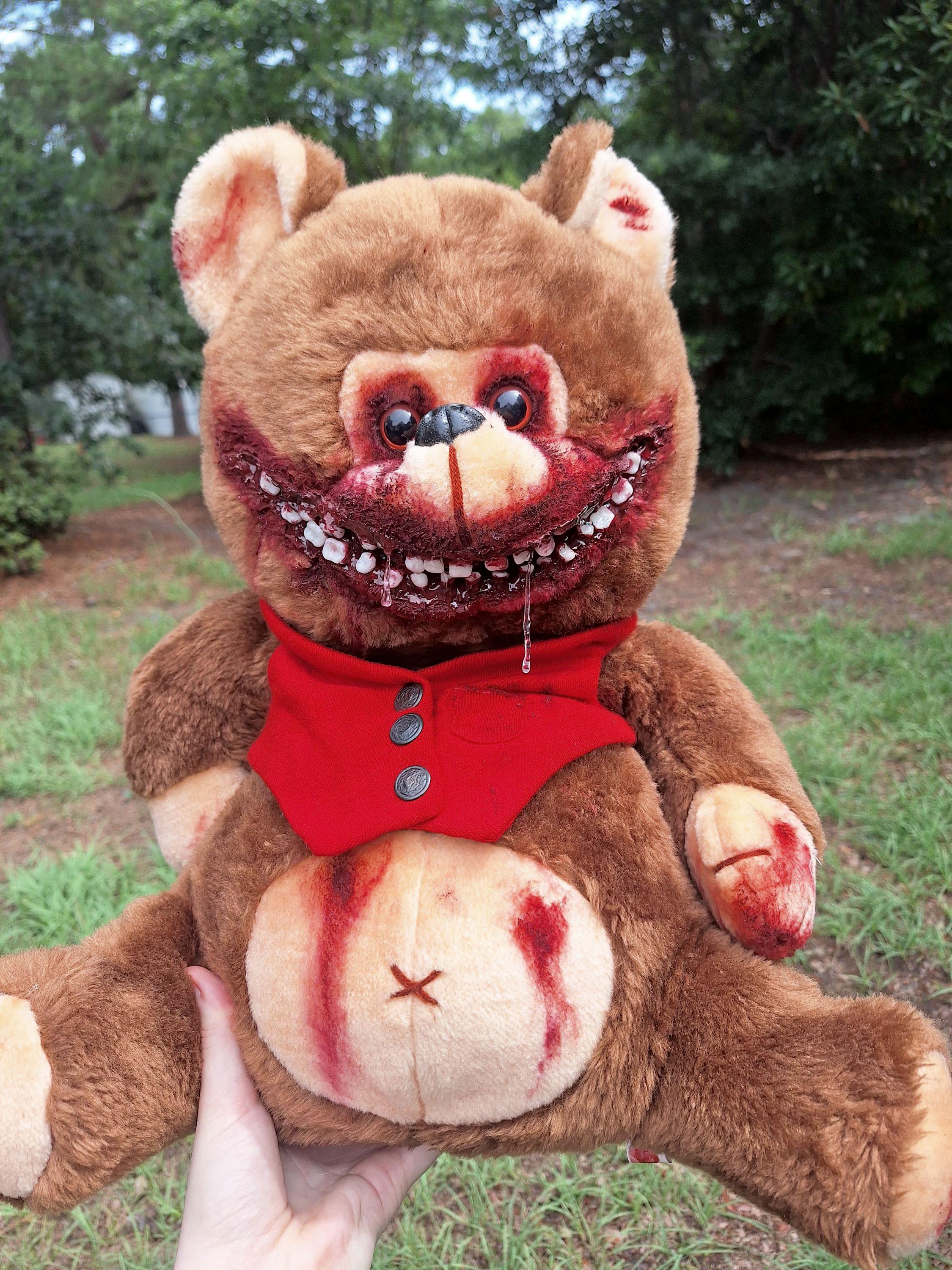 Creepy Smile Gore Teddy Bear, Handmade Horror Stuffed Bear, Latex