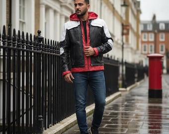 Red Hood Arkham Knight Leather Jacket | Jason Todd Cosplay Moto Coat Emblem