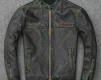Vintage Distressed Black Leather Biker Jacket | Handmade Retro Rider Coat | Classic Moto Style Outerwear
