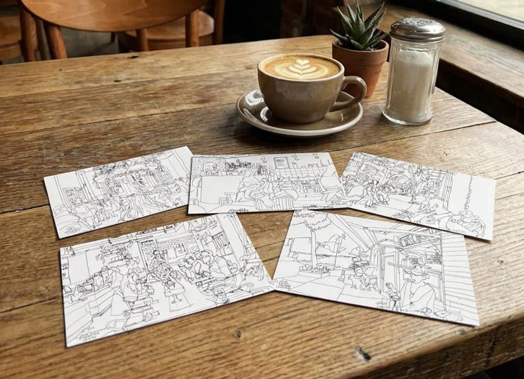 New York City Coffee Shop Postcards Set of 5 | NYC Café Illustrations ...