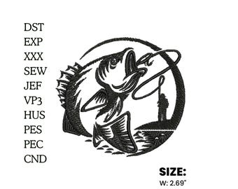 Bass Fish Embroidery Design: Angler Silhouette | Instant Download
