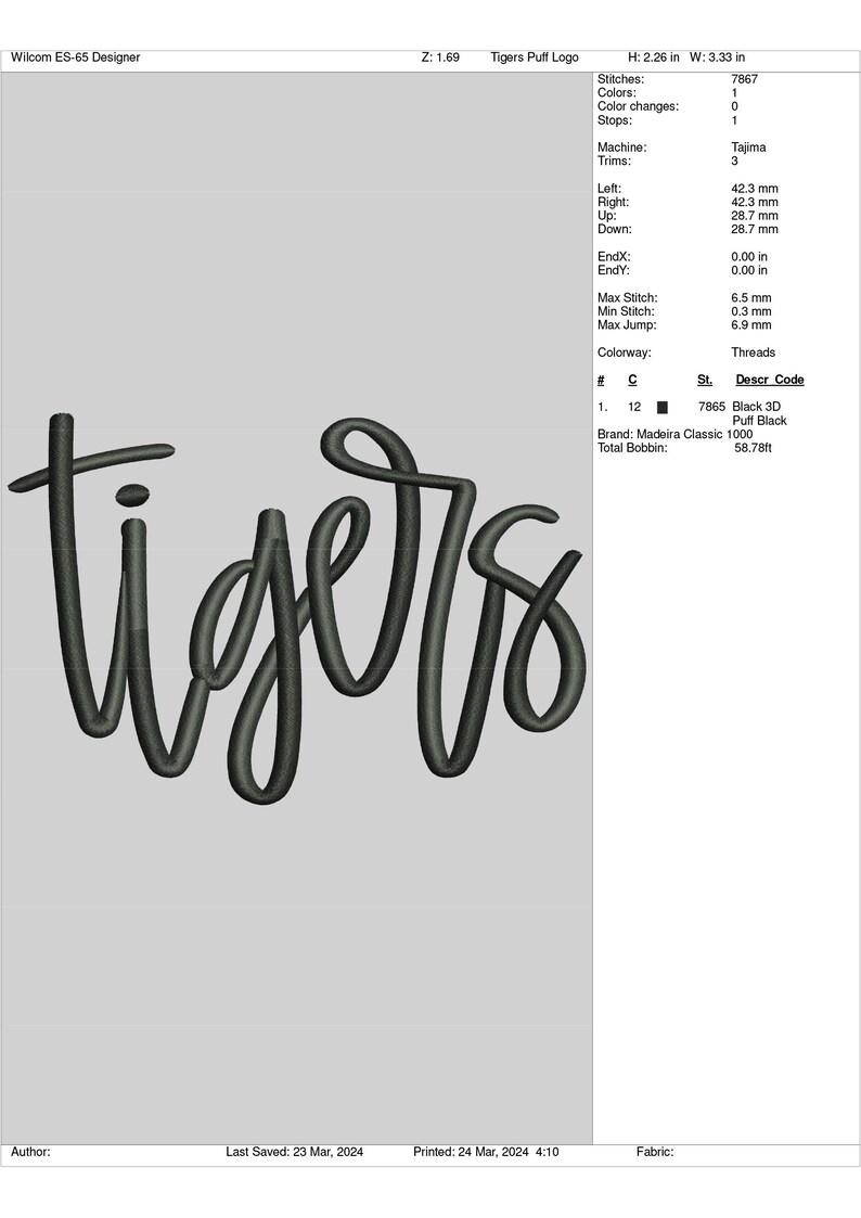 Tigers 3D Puff Embroidery Design | Machine Embroidery File | Instant ...