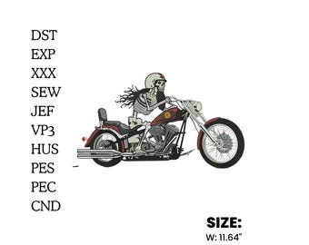 Skeleton Biker Embroidery Design | Skull Motorcycle Patch | Chopper Rider Machine Embroidery File | Digital Download