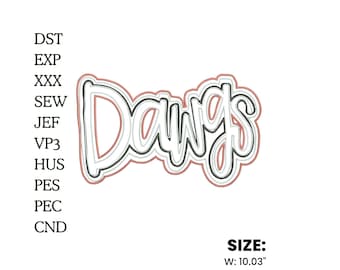 Disegno per ricamo con applicazione a forma di cane, file per felpa con mascotte Varsity Script (download immediato)