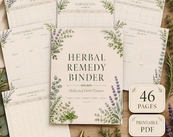 Herbal Remedy Binder Printable | Herb Planner PDF | Herbal Journal | Apothecary Organizer | Medicinal Herb Planner | 46 Pages