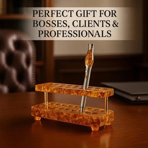 エグゼクティブ アンバー ペンホルダー - ハンドメイドの高級デスク