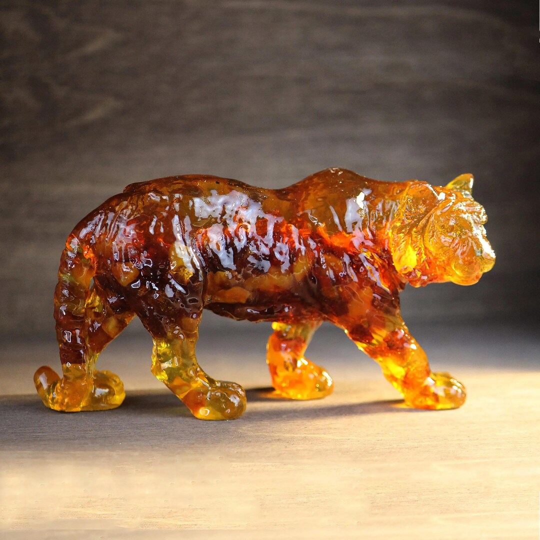 Made in USA Baltic Amber Tiger Figurine – Handmade Amber Animal Statue ...