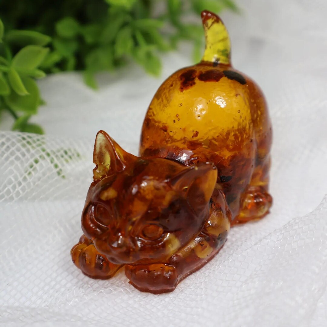 Handmade Amber Cat Figurine - Baltic Amber Sculpture by KIZIMA USA ...