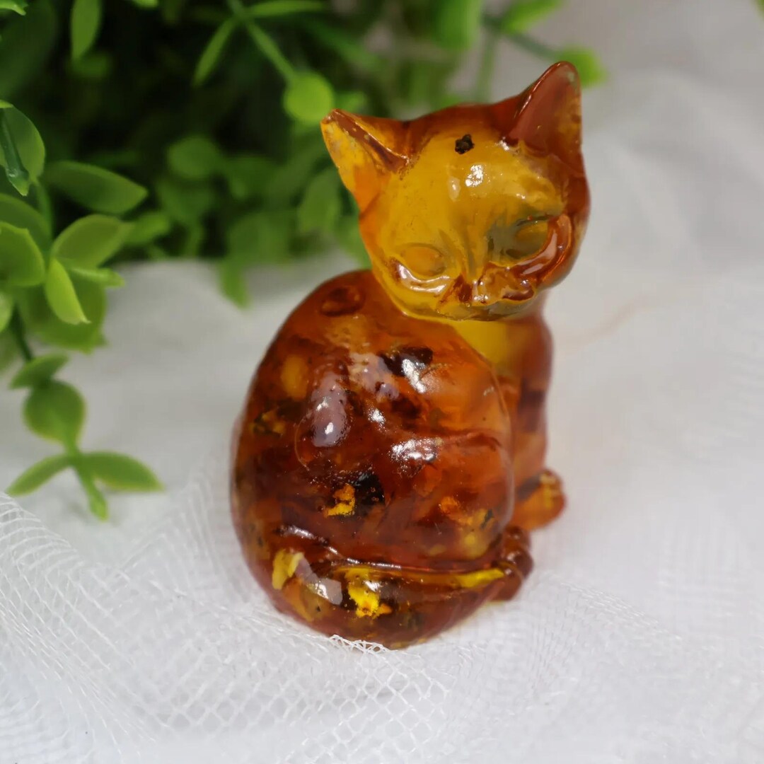 Made in USA | Handmade Amber Cat Figurine - Baltic Amber Sculpture by ...