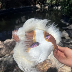 Therian cute cat mask, cosplay quadrobics gear brown and white cat