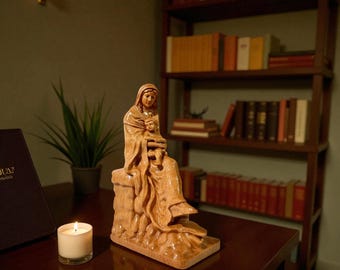 Madonna and Child Wooden Statue, Virgin Mary with Baby Jesus, Hand Carved Catholic Sculpture, Marian Gift, Religious Home Decor