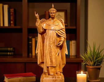 Saint Vincent Ferrer Wooden Statue, Hand Carved Catholic Sculpture, Patron Saint Gift, Religious Home Altar Decor, Christian Statue