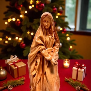 Our Lady of Sorrows Wooden Statue – Hand-Carved Virgin Mary Figurine, Catholic Gift, Religious Home Decor for Christmas & Easter