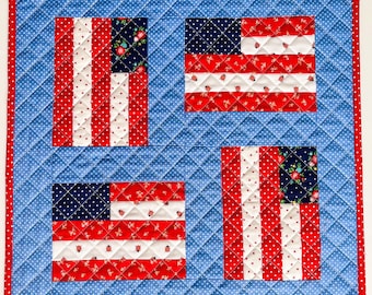 Scrappy Patriotic Flag Quilted Pillow Cover - fits 18 inch pillow form - one of a kind patchwork