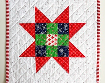 Scrappy Christmas Quilted Pillow Cover - fits 16 inch pillow form - one of a kind patchwork star