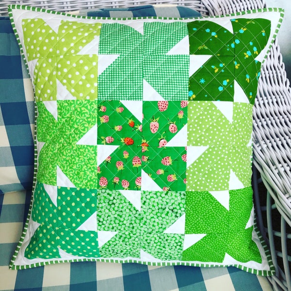 Scrappy Shamrock quilted pillow cover - 20 inches square