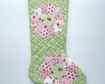 Christmas Stocking - Hand Appliqued Quilted Christmas Stocking - Dresden plate - Quilted Christmas Stocking