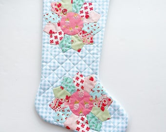 Christmas Stocking - Hand Appliqued Quilted Christmas Stocking - Dresden plate - Quilted Christmas Stocking