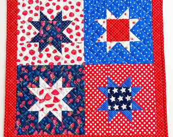 Scrappy Patriotic Quilted Pillow Cover - fits 20 inch pillow form - one of a kind patchwork
