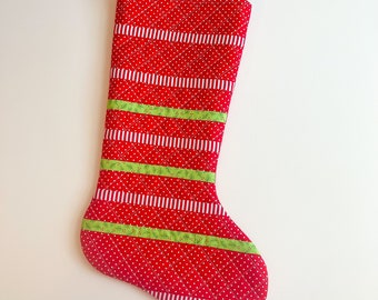 Christmas Stocking - Appliqued Stripe quilted Christmas Stocking