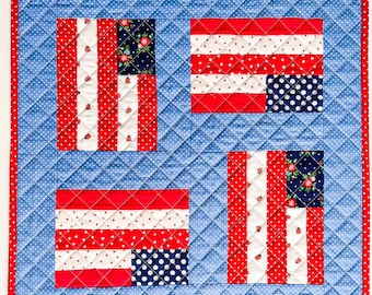 Scrappy Patriotic Flag Quilted Pillow Cover - fits 18 inch pillow form - one of a kind patchwork