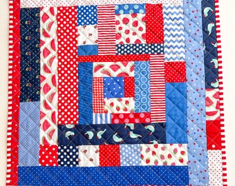 Scrappy Patriotic Quilted Pillow Cover - fits 20 inch pillow form - one of a kind patchwork