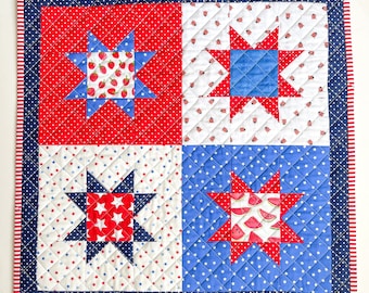 Scrappy Patriotic Quilted Pillow Cover - fits 20 inch pillow form - one of a kind patchwork