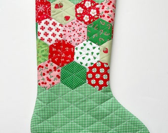 Christmas Stocking - Hand Appliqued Quilted Christmas Stocking  - Quilted Christmas Stocking