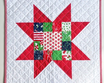 Scrappy Christmas Quilted Pillow Cover - fits 20 inch pillow form - one of a kind patchwork