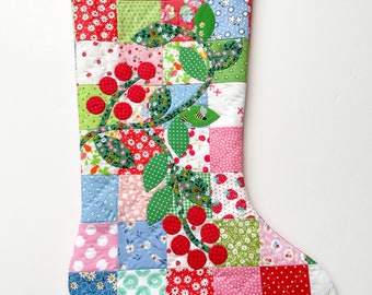 Christmas Stocking - Hand Appliqued Quilted Christmas Stocking  - Quilted Christmas Stocking