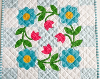 Spring Appliquéd quilted pillow cover - 18 x 18 inches square