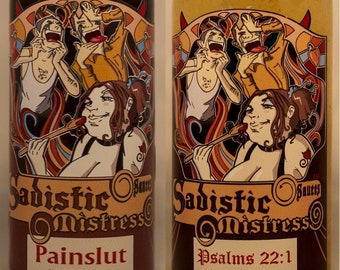 Sadistic Mistress Sauces wickedly hot 2 pack "Psalms 22:1" & "Painslut" 5oz bottle hot sauce w/ ghost peppers and trinidad scorpions