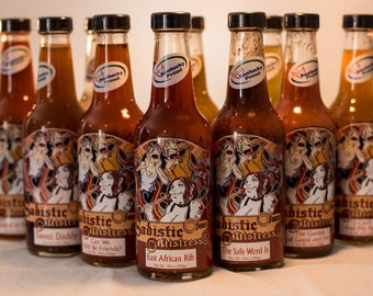 Sadistic Mistress Sauces custom hot sauce sampler pack 5 bottles 10oz each