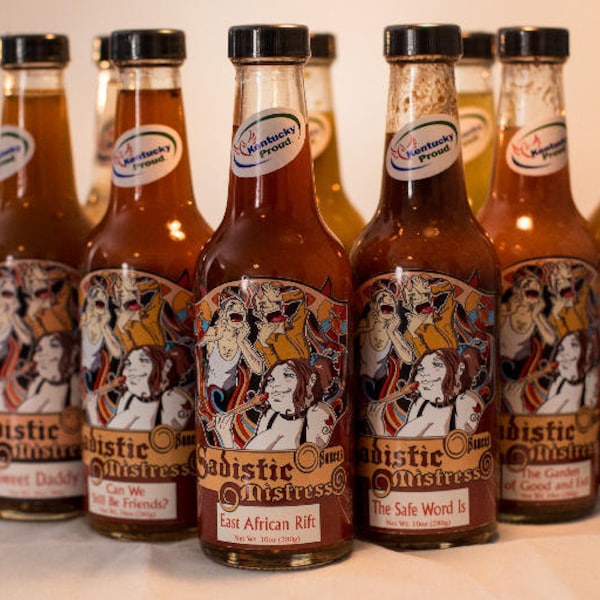 Sadistic Mistress Sauces custom hot sauce sampler pack 5 bottles 10oz each