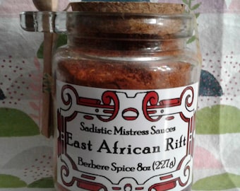 East African Rift Berbere spice glass jar with wooden scoop